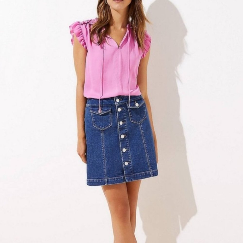 Ann Taylor LOFT Denim Skirt Women's Size 10 Blue Jean‎ Button Front A Line Mini